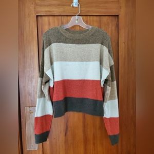 Olivaceous earthtones striped sweater, size small